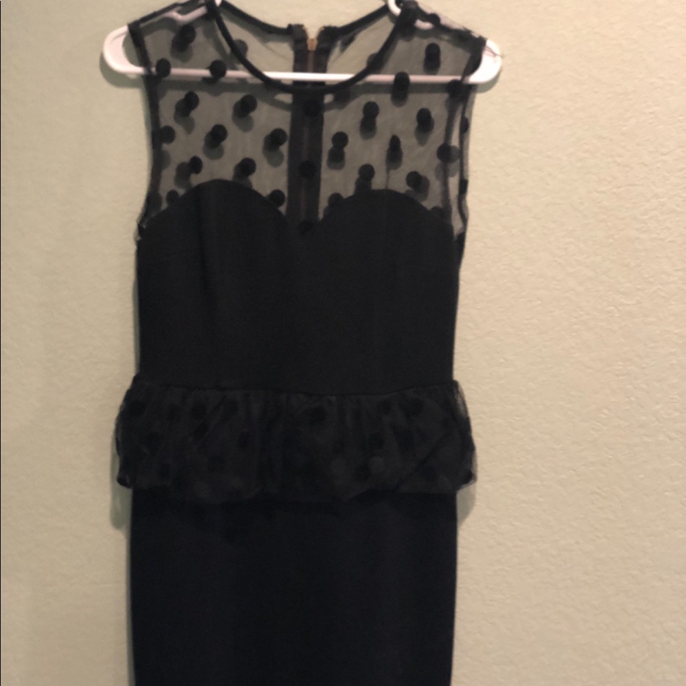 Black Peplum Dress with Polka-Dot Lace Detail